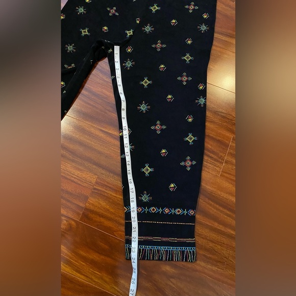 Softwear By Mark Singer Black Pants with Colorful Patterns elastic waist band L - Picture 5 of 9